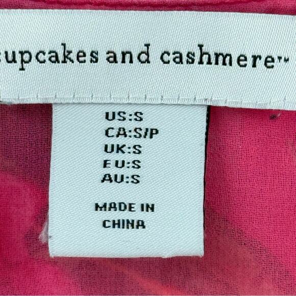 Cupcakes and Cashmere Hot Pink Metallic Detail Tropical Floral Faux Wrap Top S - Picture 7 of 9